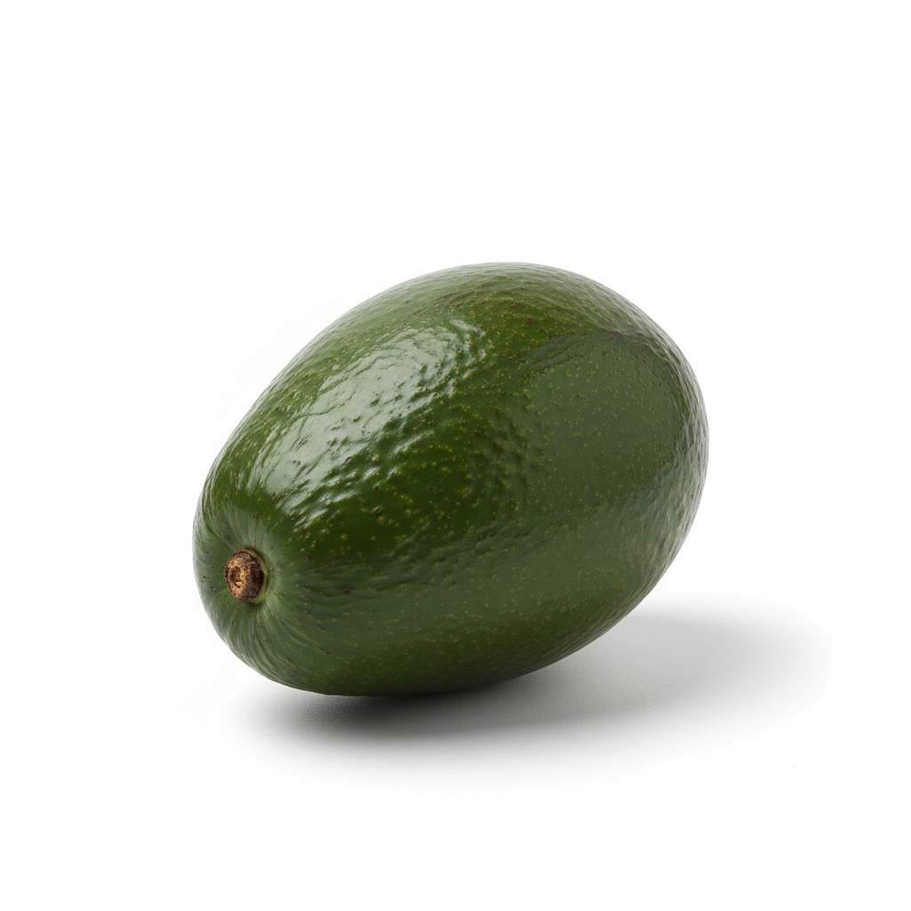 A fresh whole avocado with smooth dark green skin