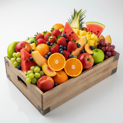 A beautiful box overflowing with fresh seasonal fruits